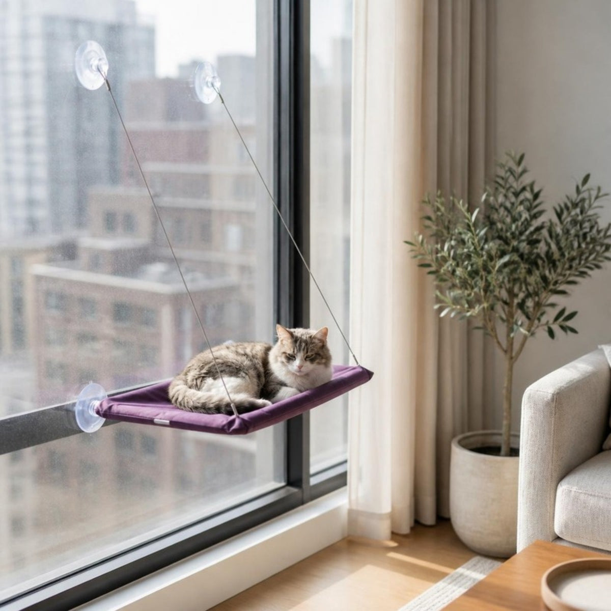Cat window hammock in Purple - catscapes