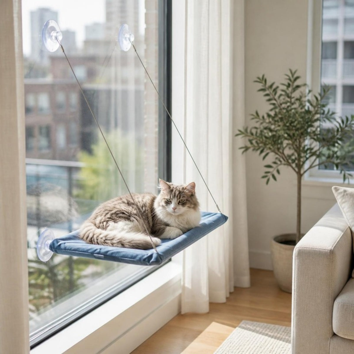 Cat window hammock in Blue - catscapes