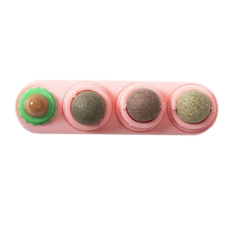Rotating Silvervine Catnip Wall Ball – Stick-On Cat Lick Toy for Teeth Cleaning