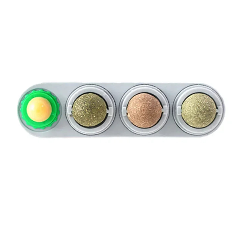 Rotating Silvervine Catnip Wall Ball – Stick-On Cat Lick Toy for Teeth Cleaning
