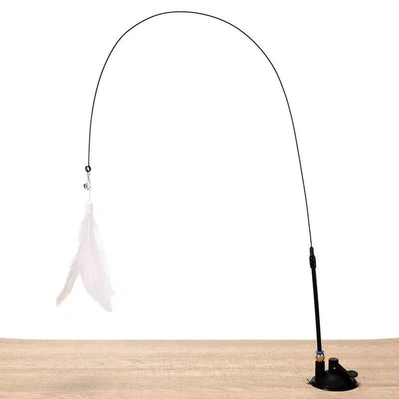 Suction Cup Cat Feather Wand Toy – Interactive Self-Play Teaser with Refill Feathers