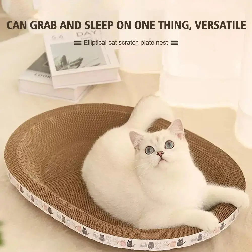Oval Cardboard Cat Scratcher Bed – Corrugated Scratch Lounge Pad