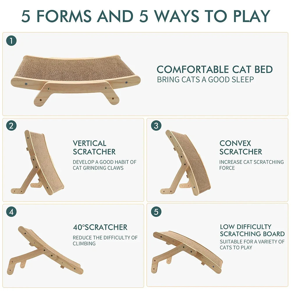 Cardboard Cat Scratcher with Solid Wood Frame – Reversible Scratching Board & Lounger