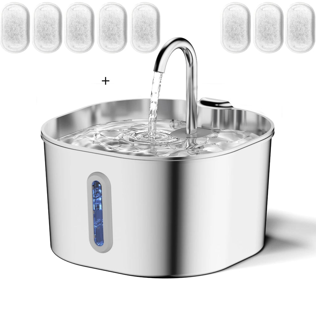 Stainless Steel Cat Water Fountain – 2.2L Quiet Pet Drinking Fountain with Filter