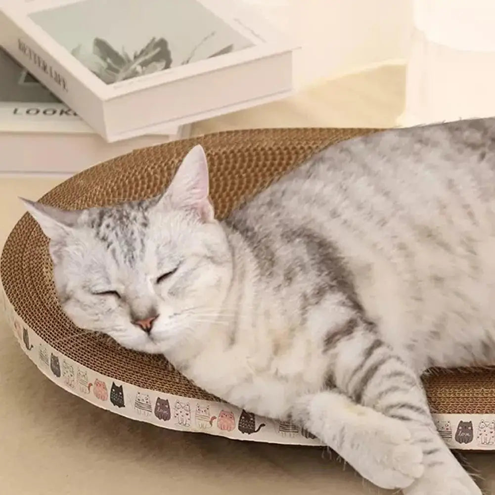Oval Cardboard Cat Scratcher Bed – Corrugated Scratch Lounge Pad