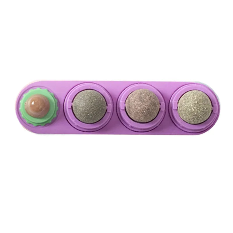 Rotating Silvervine Catnip Wall Ball – Stick-On Cat Lick Toy for Teeth Cleaning
