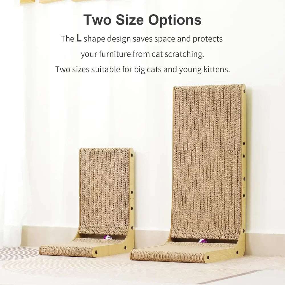 L-Shaped Cardboard Cat Scratcher – Vertical Scratching Post & Lounger with Wood Frame