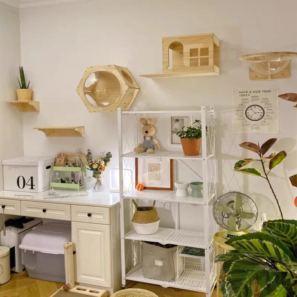 Wall-Mounted Cat Shelves – Solid Wood Cat Steps, Perches & Wall Climbing Furniture