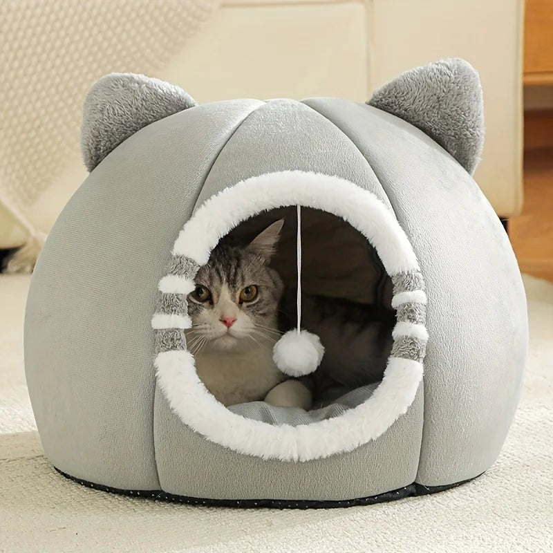 Cozy Cat Cave Bed – Enclosed Cat House with Soft Cushion, Non-Slip Base