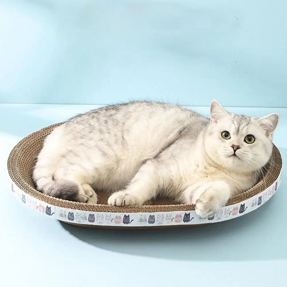 Oval Cardboard Cat Scratcher Bed – Corrugated Scratch Lounge Pad