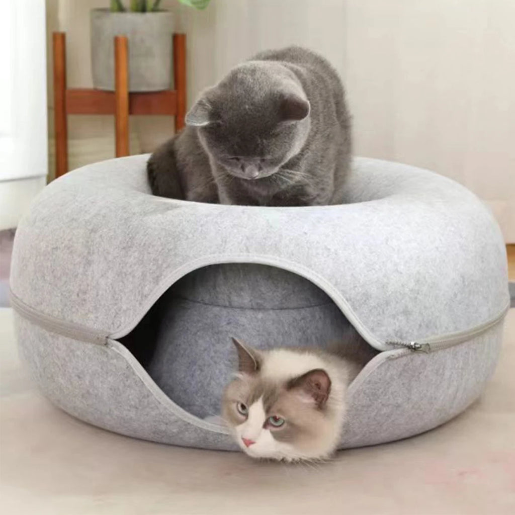 Felt Cat Tunnel Bed – Donut Cat Cave & Play Tunnel, Detachable and Washable