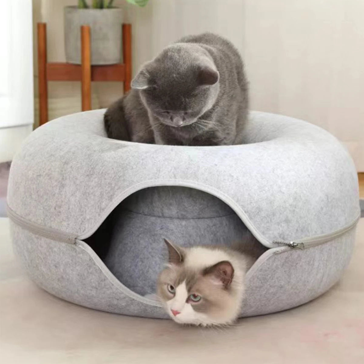 Felt Cat Tunnel Bed – Donut Cat Cave & Play Tunnel, Detachable and Washable