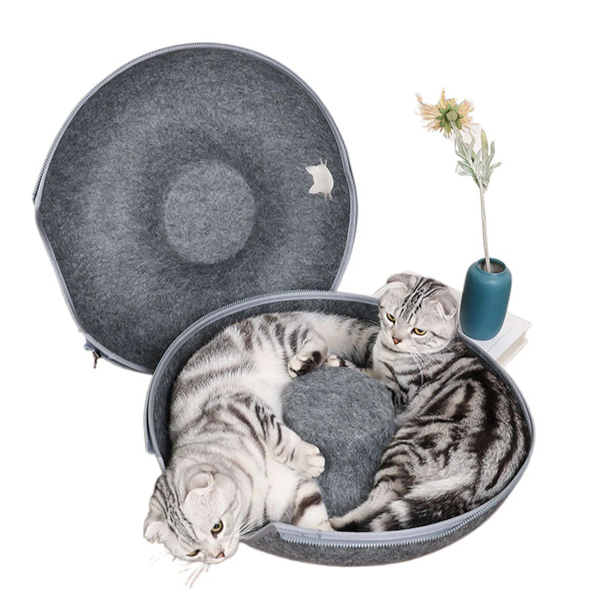 Felt Cat Tunnel Bed – Donut Cat Cave & Play Tunnel, Detachable and Washable