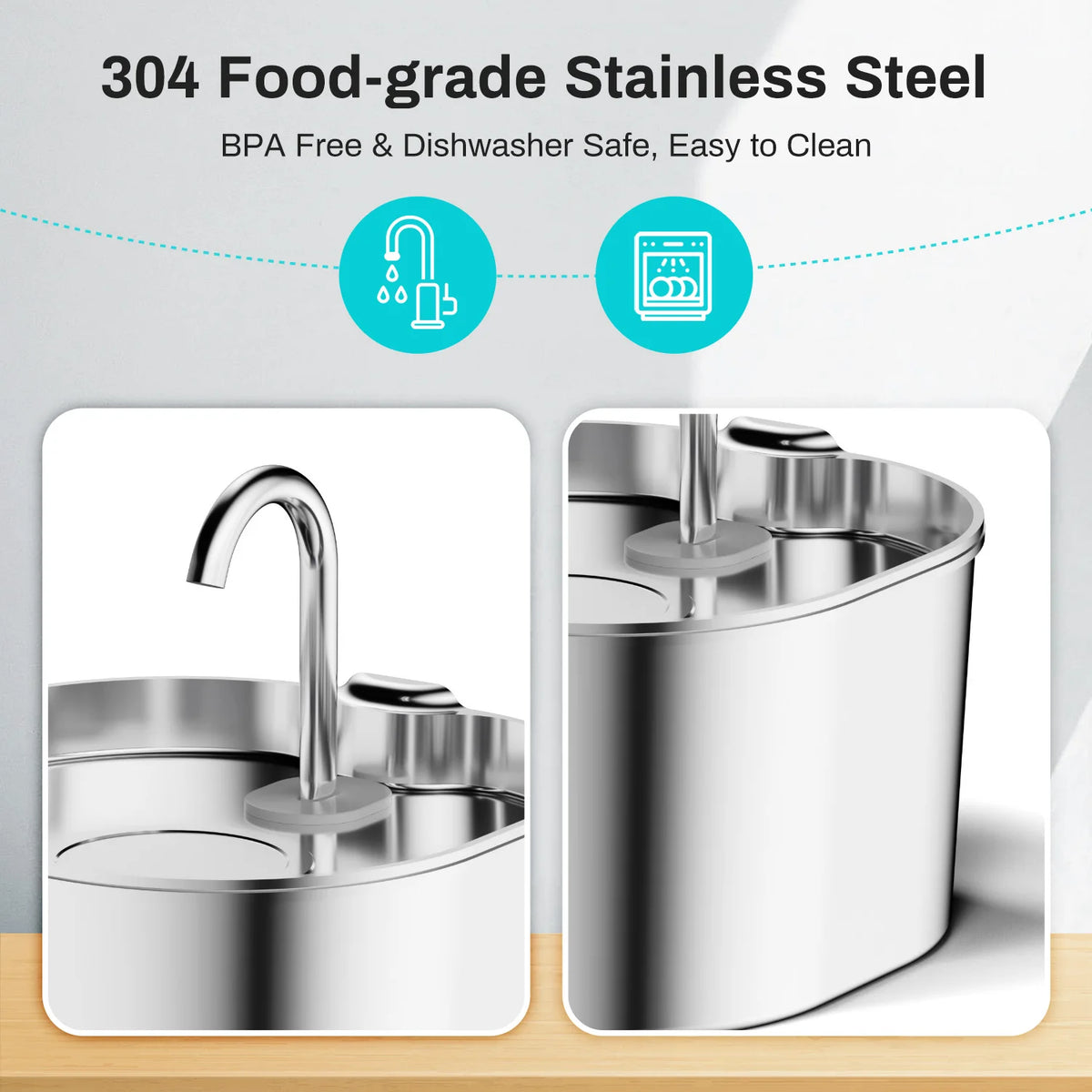Stainless Steel Cat Water Fountain – 2.2L Quiet Pet Drinking Fountain with Filter