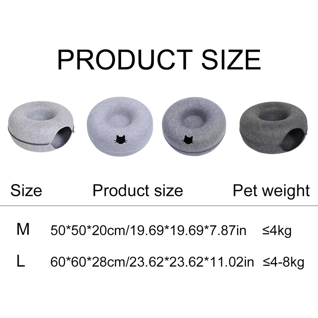 Felt Cat Tunnel Bed – Donut Cat Cave & Play Tunnel, Detachable and Washable