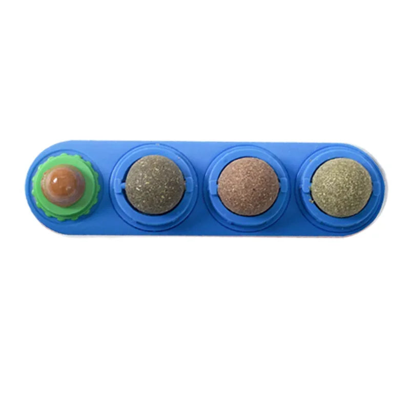 Rotating Silvervine Catnip Wall Ball – Stick-On Cat Lick Toy for Teeth Cleaning
