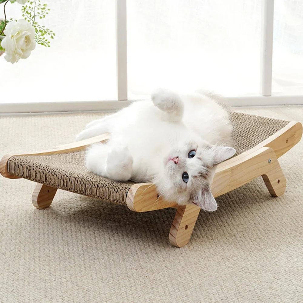 Cardboard Cat Scratcher with Solid Wood Frame – Reversible Scratching Board & Lounger