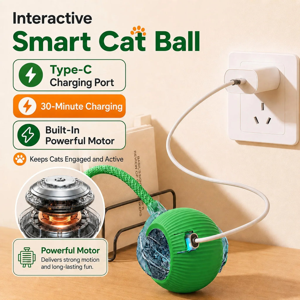Automatic Rolling Cat Ball – Rechargeable Interactive Smart Cat Toy with Feather Tail
