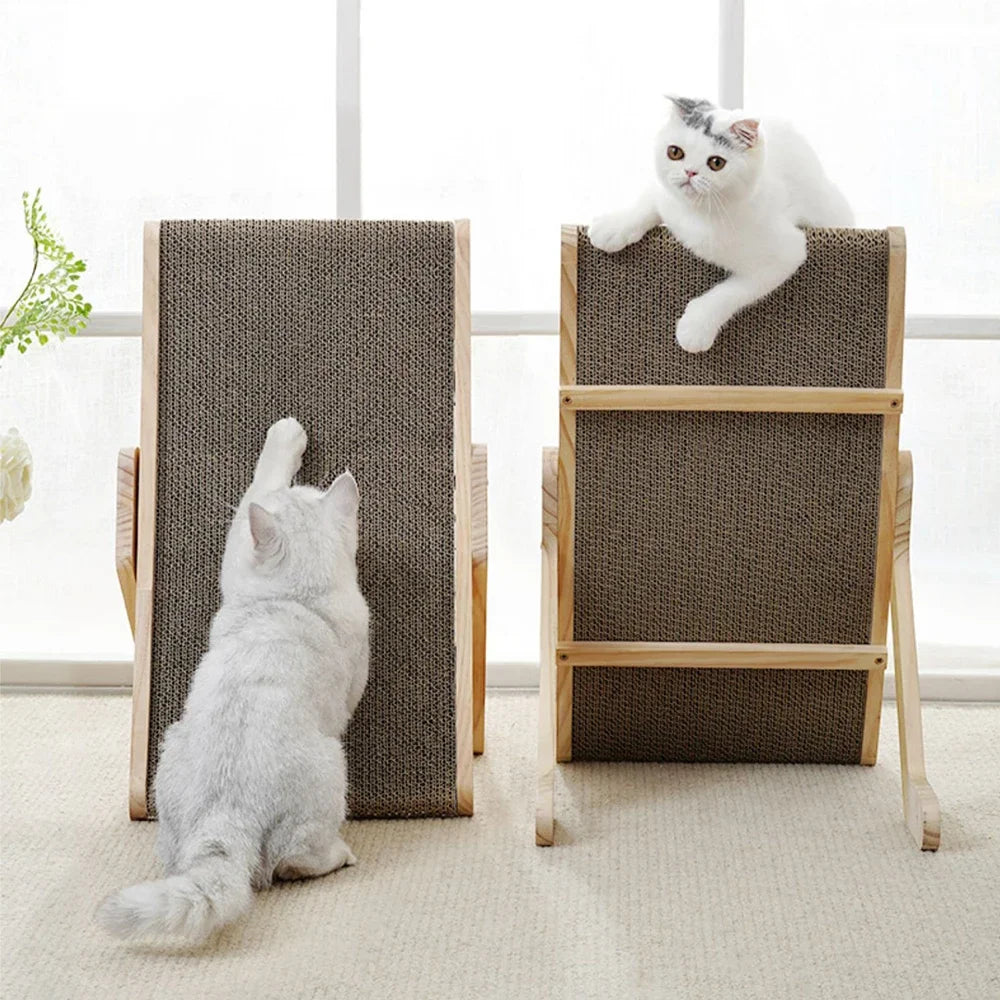 Cardboard Cat Scratcher with Solid Wood Frame – Reversible Scratching Board & Lounger