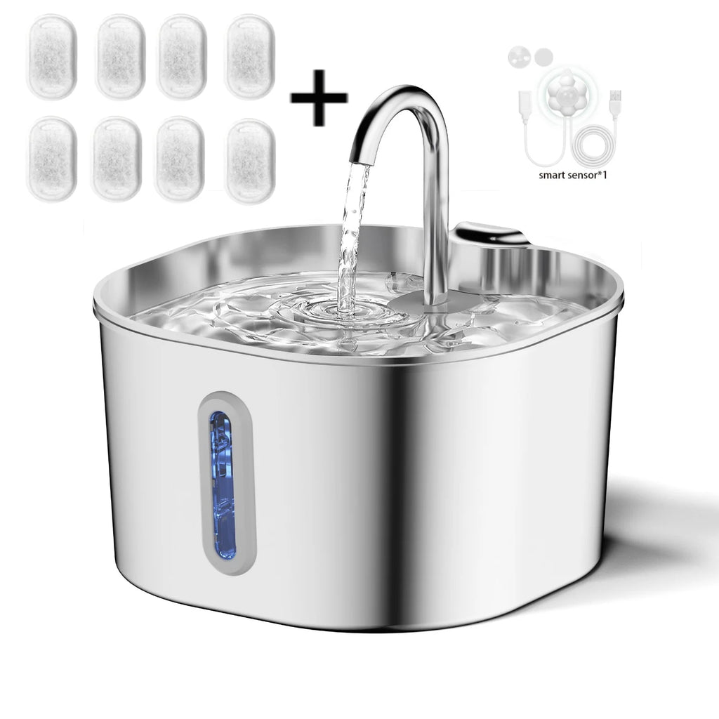 Stainless Steel Cat Water Fountain – 2.2L Quiet Pet Drinking Fountain with Filter