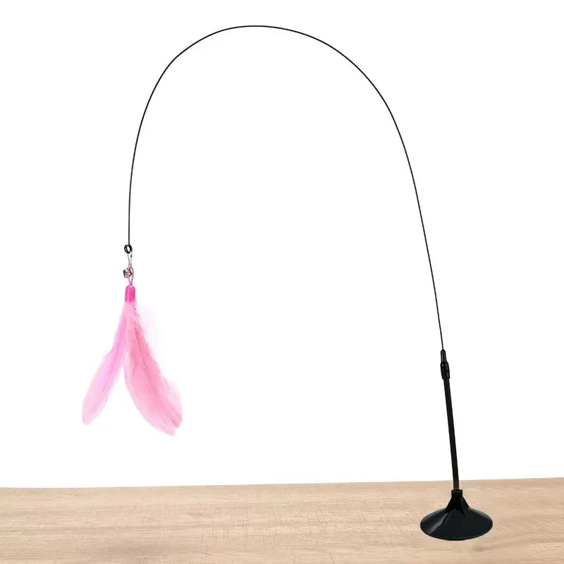 Suction Cup Cat Feather Wand Toy – Interactive Self-Play Teaser with Refill Feathers