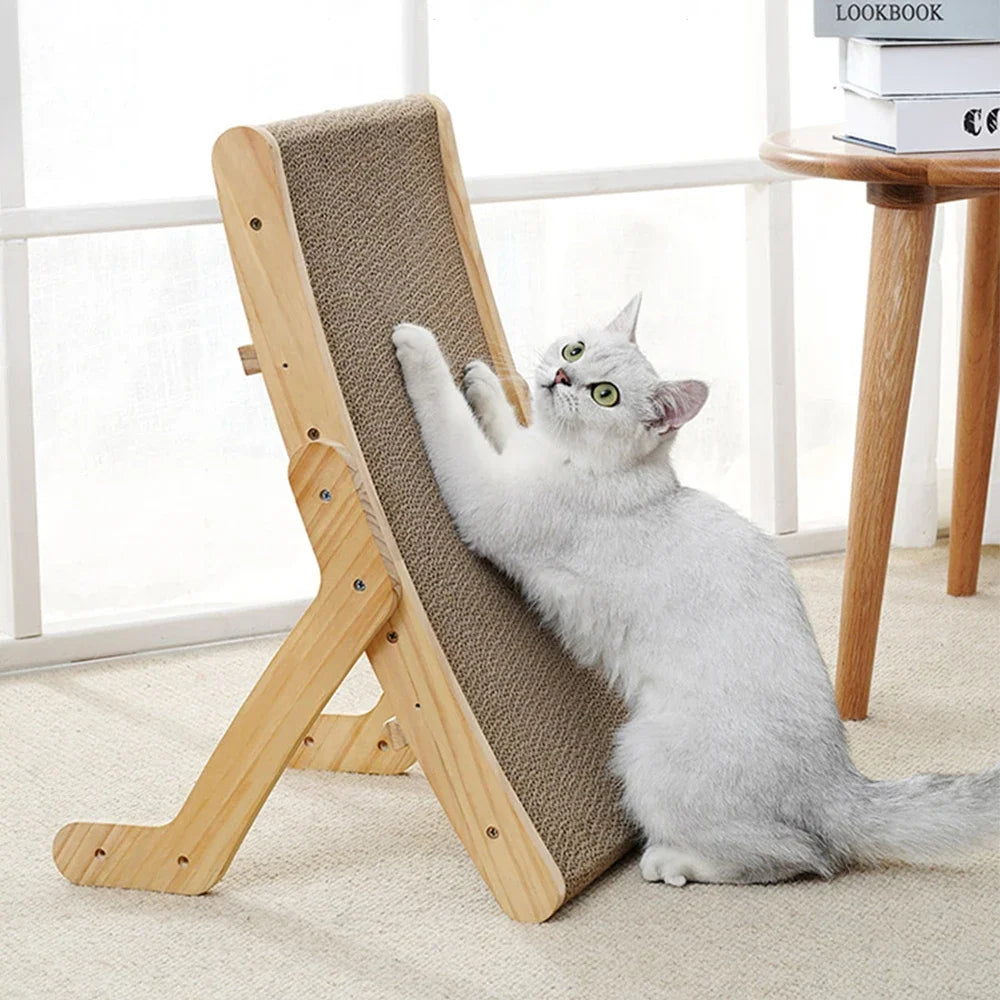 Cardboard Cat Scratcher with Solid Wood Frame – Reversible Scratching Board & Lounger
