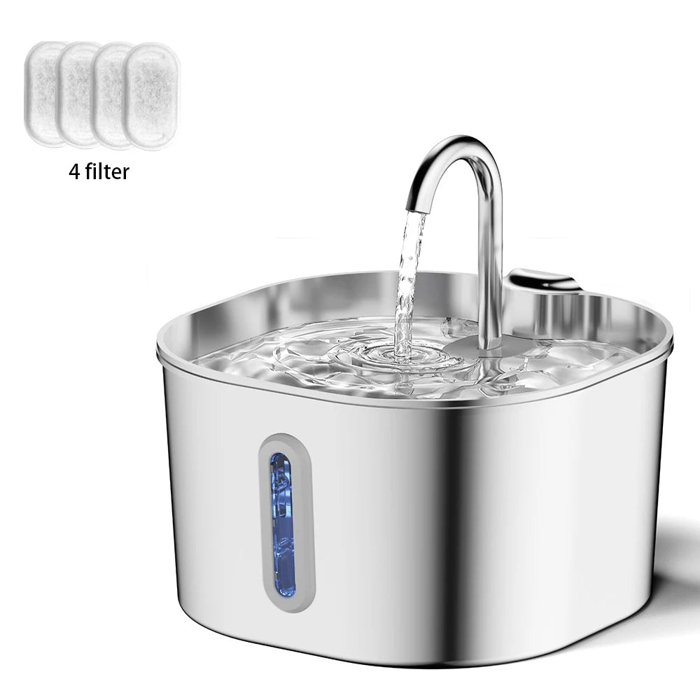 Stainless Steel Cat Water Fountain – 2.2L Quiet Pet Drinking Fountain with Filter