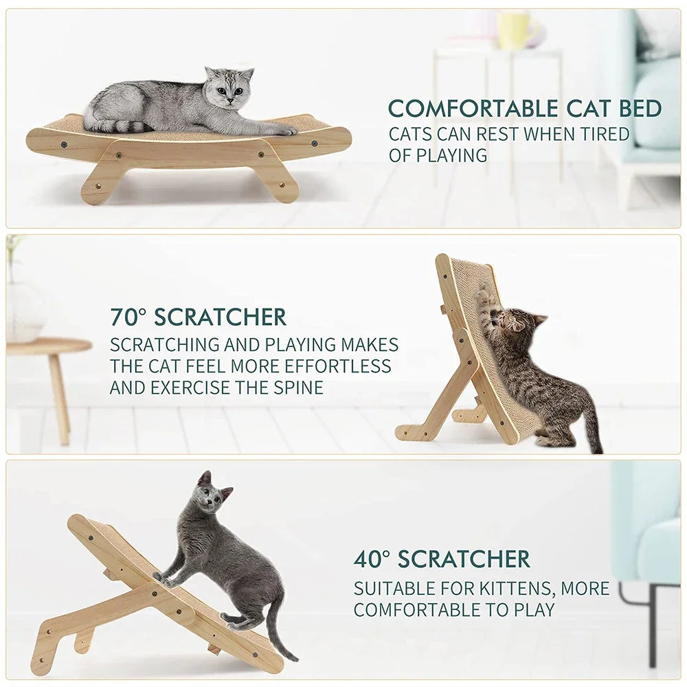 Cardboard Cat Scratcher with Solid Wood Frame – Reversible Scratching Board & Lounger