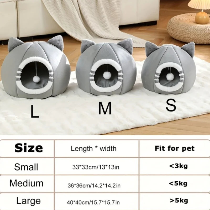Cozy Cat Cave Bed – Enclosed Cat House with Soft Cushion, Non-Slip Base