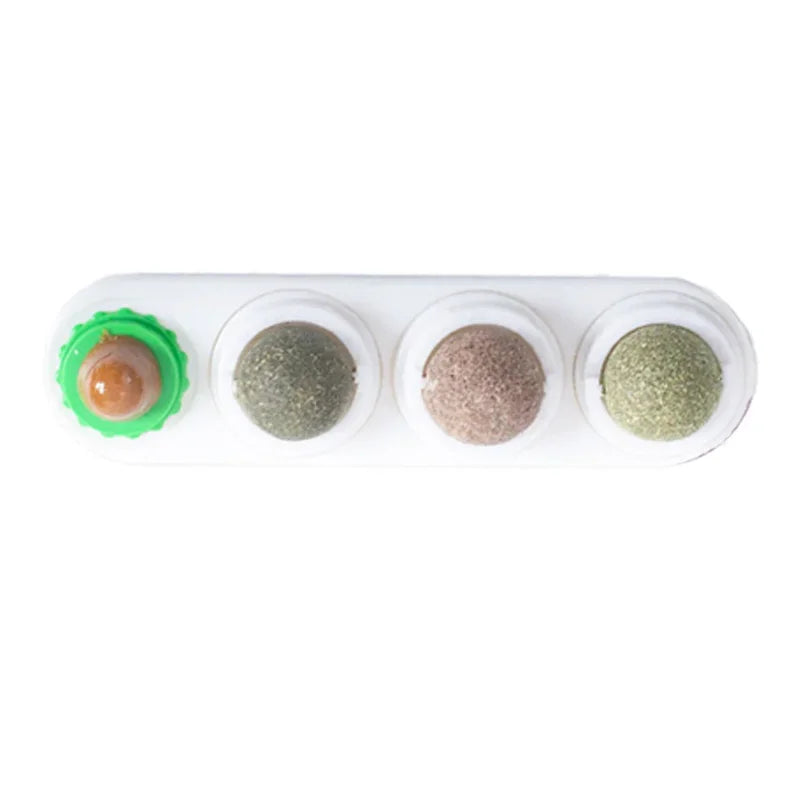 Rotating Silvervine Catnip Wall Ball – Stick-On Cat Lick Toy for Teeth Cleaning
