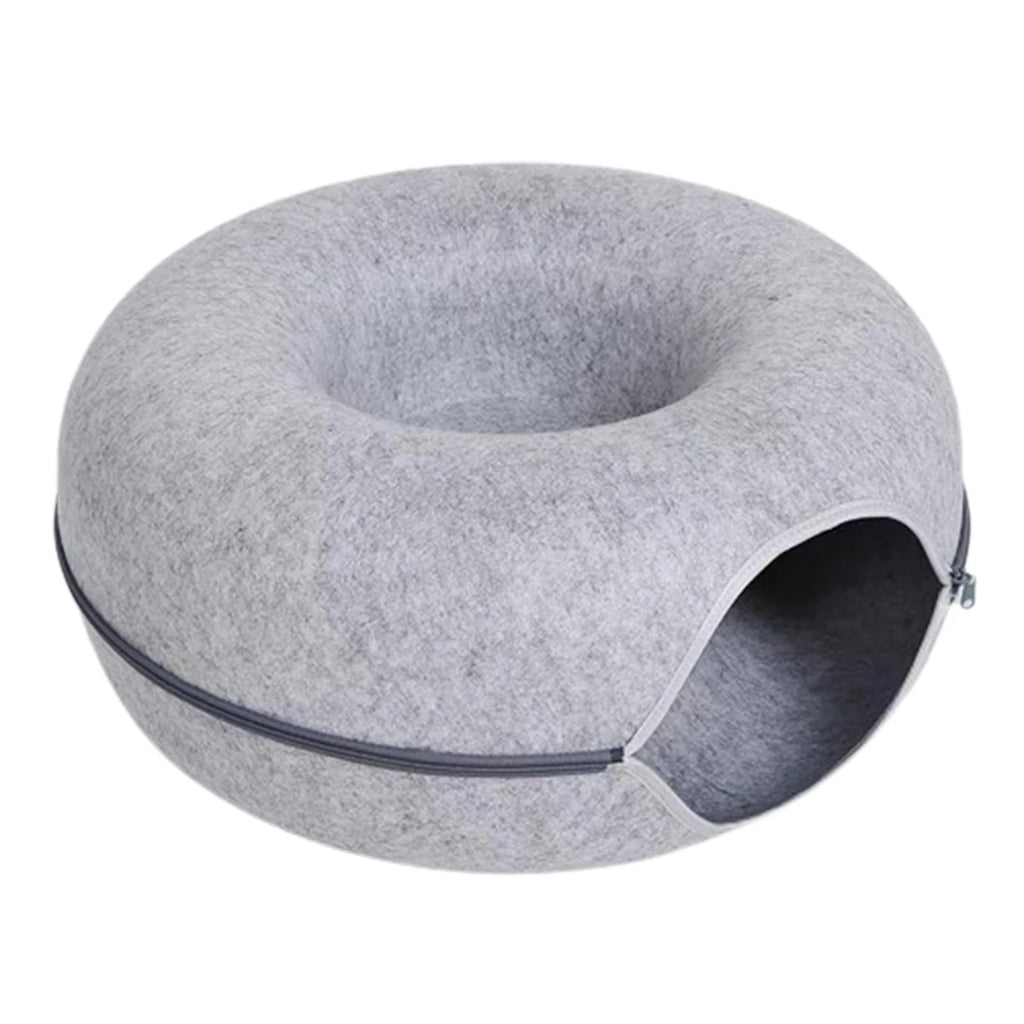 Felt Cat Tunnel Bed – Donut Cat Cave & Play Tunnel, Detachable and Washable