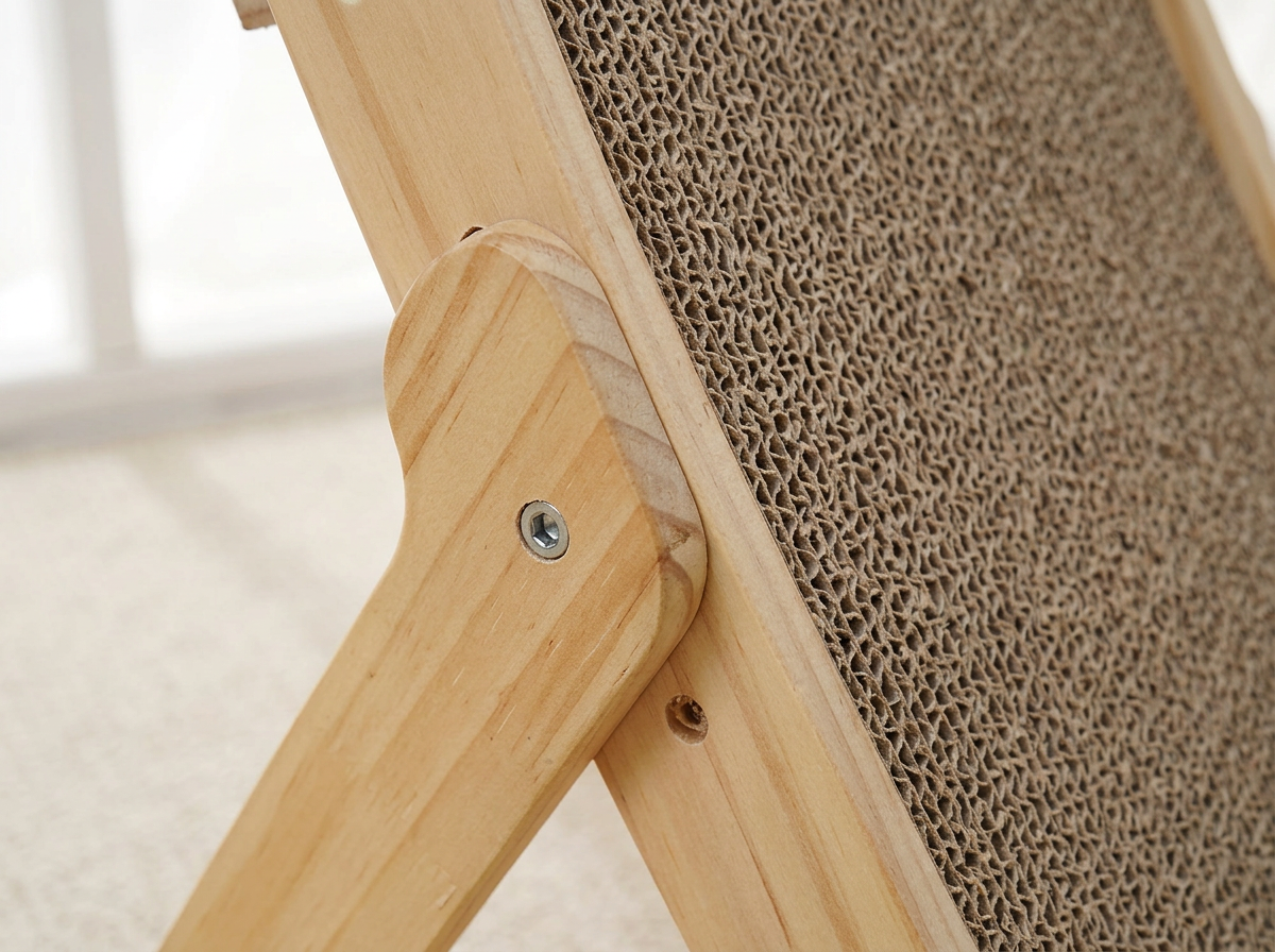 Close-up of the solid wood frame and corrugated cardboard