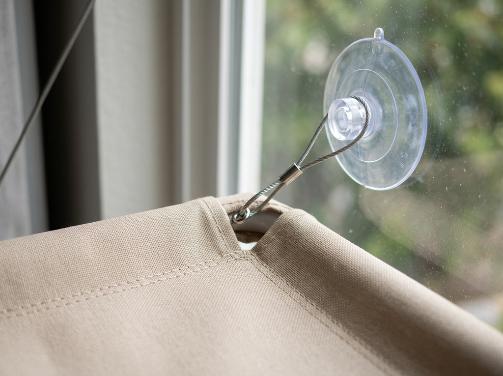 Close-up of the canvas surface and suction cup of the window perch