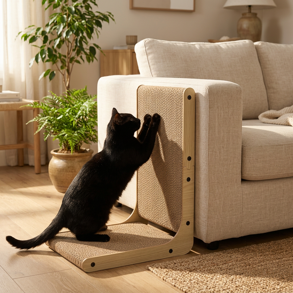 L-shaped scratcher protecting a sofa corner