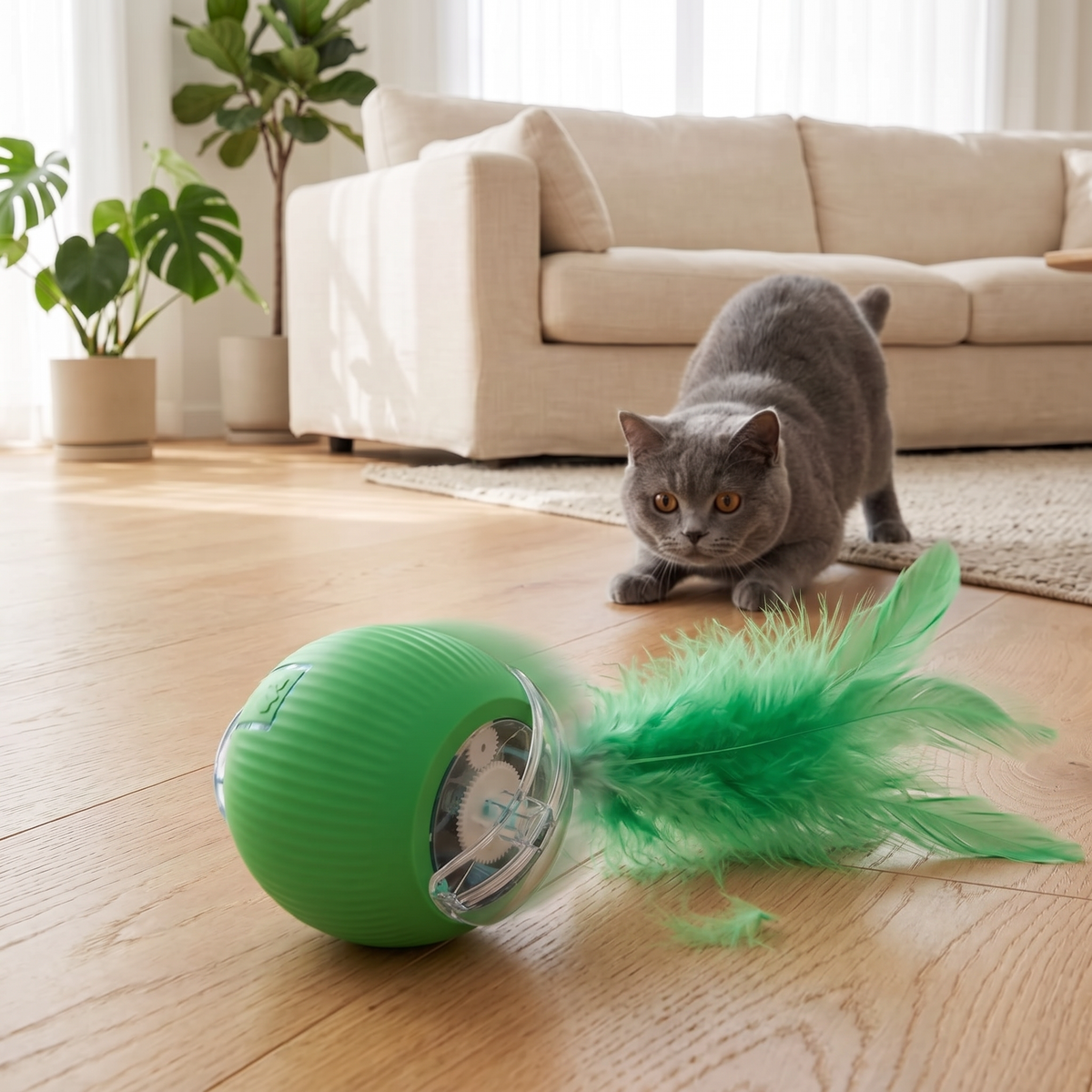 Automatic rolling cat ball – Green Feather Tail – catscapes